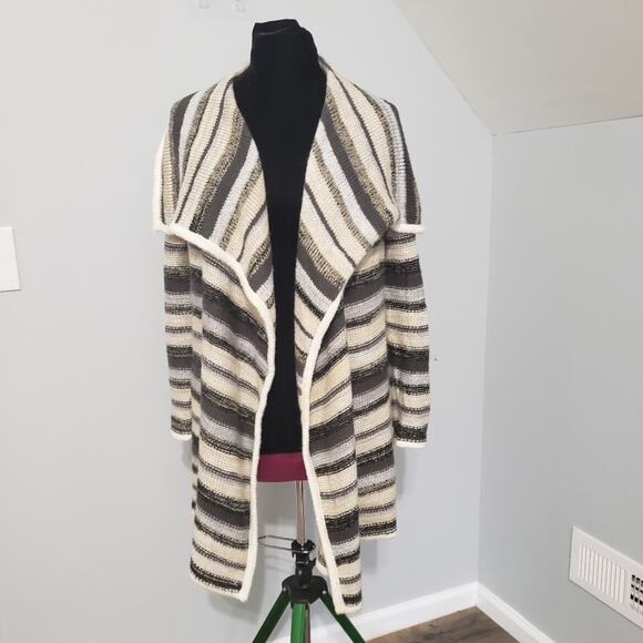 Kensie Melange Striped Waterfall Cascade Open Drape Cardigan Multicolor Sweater - Picture 3 of 12
